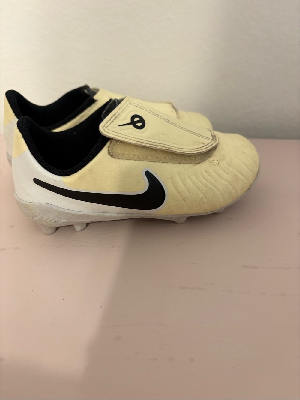Nike Kids Yellow and Black Soccer Cleats with Hook-and-Loop Strap
